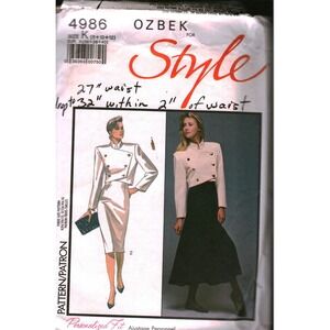 Vintage Style 4986 Ozbek Sewing Pattern Cropped Jacket Flared Straight Skirt 12
